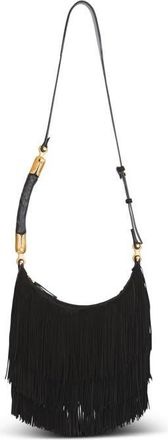 Balmain Ebene Suede Hobo Bag with Fringes in Black at Nordstrom