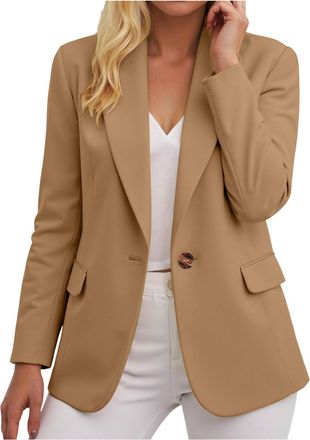Generic Blazers for Women UK,Ladies Blazer Suit Solid Button Suits Coat Elegant 3/4 Sleeve Notch Lapels Collar Jackets Fall Business Work Office Elegant Jacke