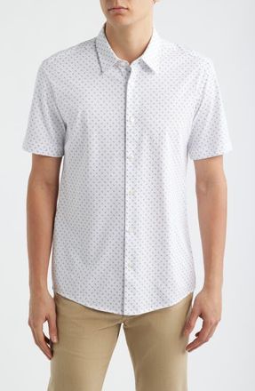BOSS Roan Slim Fit Short Sleeve Button-Up Shirt in White/Green at Nordstrom, Size Xx-Large