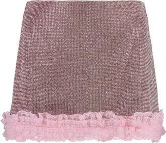 Self Portrait Pink Crystal Chainmail Mini Skirt - Dames - Korte rokken - Roze - S - Polyester - Rokken