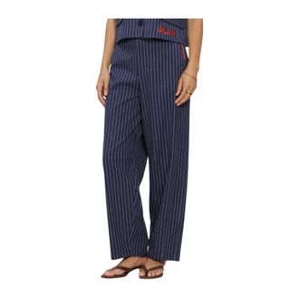 ALIX The Label Alix The Label - Geweven Gestreepte Barrel Broek - Dames - Broeken - Blauw - Maat: XS