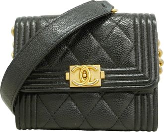 Chanel Black Grained Calfskin Chain/Shoulder Wallet (Pre-Owned)