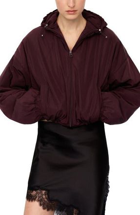 Mango Oversize Hooded Crop Zip Jacket in Maroon at Nordstrom, Size X-Small