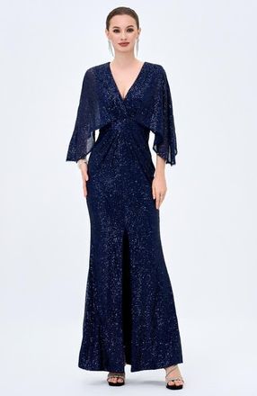 Bariano Oprah Cape Gown in Navy at Nordstrom, Size 14