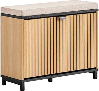SoBuy Sobuy Banco Para Zapatos Mueble Banco De Entrada Con Asiento Acolchado C&oacute;modo, Almacenamiento De Zapatos Desplegable - Negro Y Madera Clara, Soporta 1