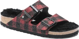 Birkenstock Womens Arizona Shearling Sandal In Red Plaid