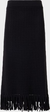 Akris Chunky Cotton Mesh Knit Fringed Midi Tube Skirt