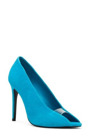 Steve Madden Santino Peep Toe Pump in Blue Suede at Nordstrom, Size 8.5