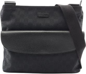 Gucci Pre-owned Vintage Canvas Shoulder Bag - Dames - Vintage Schoudertas - Zwart - ONE Size - Leer - Vintage