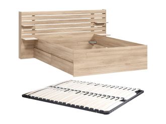 Vente-Unique Cama 160 x 200 cm con 4 cajones - Color: Natural + Somier - TENALIA II