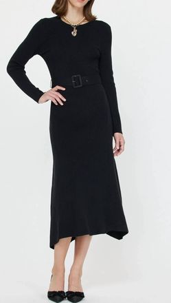 Current Air Timeless Ribbed Belted Sweater Dress In Black