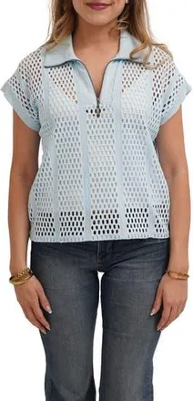 Cyrus Open Stitch Knit Quarter Zip Top in Sky Blue at Nordstrom Rack, Size X-Large