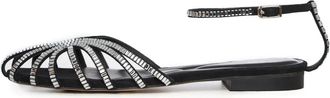 Cesare Gaspari Crystal Arc Platte Sandalen - Dames - Sandalen - Zwart - 36 EU - Leer - Schoenen