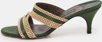 Gina Green/gold Crystal Embellished Satin Slide Sandals