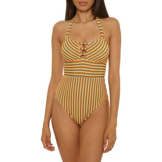 Lucky Brand Ocean Wave Stripe Seersucker One-Piece Swimsuit in Red Multi at Nordstrom, Size Medium