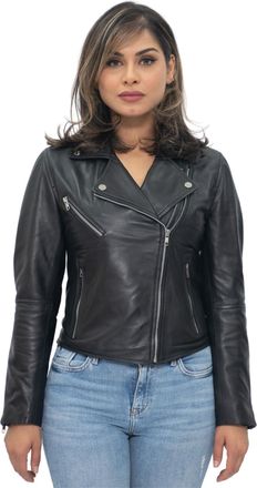 Infinity Leather Womens Classic Nappa Leather Retro Biker Jacket-Bergen