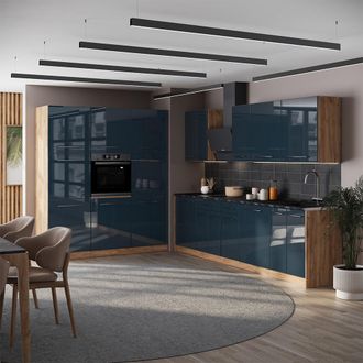 Vicco Mueble De Cocina Fame-line, Azul Oscuro Alto Brillo/roble Dorado, 460 Cm, Et Antracita, Vicco