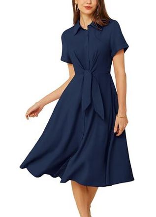 Robe Professionnelle Femme - Manches Courtes, Col V, 4 Poches - Polyester-élasthanne - Style Bureau élégant