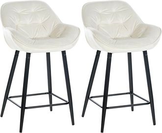 Clp Set di 2 sgabelli da bar Gibson in velluto con altezza seduta 76 cm crema