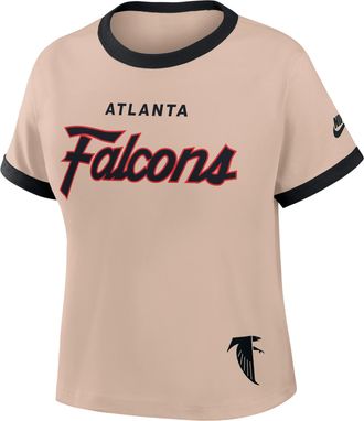 Nike Atlanta Falcons Rewind Ringer Mod Nike Womens NFL Cropped T-Shirt in Brown | 04N90J2R87V-X5Q