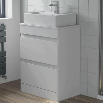 Artis Artis - Countertop Vanity Unit & Basin Floor Standing Bathroom Furniture Drawer White Gloss 600mm with 505mm Rectangular Basin