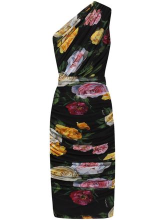 Dolce & Gabbana Midi-jurk met bloemenprint - Zwart