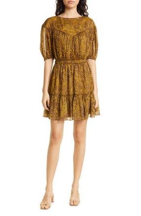 Ted Baker Mairley Leaf Print Ruffle Hem Dress in Mid Yellow at Nordstrom Rack, Size 0