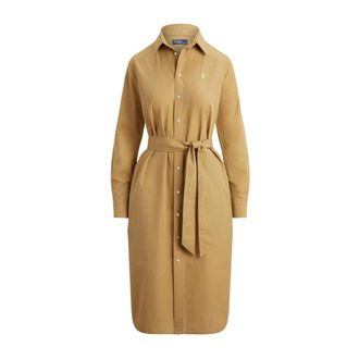 Polo Ralph Lauren Kleedjes, Dames, Beige, 2Xs, Katoen, Lange Mouwen Riem Jurk
