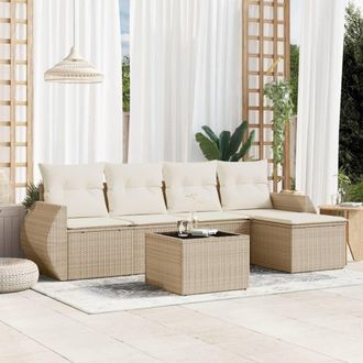 vidaXL Juego De Sof&aacute;s Jard&iacute;n Con Cojines 6 Pzas Rat&aacute;n Sint&eacute;tico Beige Vidaxl