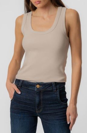 Kut from the Kloth Anastasia Stretch Cotton Blend Rib Tank in Taupe at Nordstrom, Size X-Large