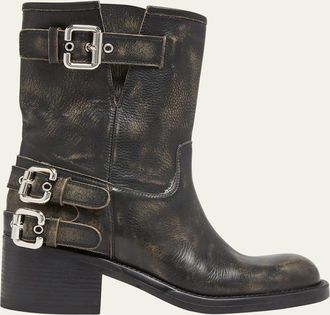 Chloé Dakota Burnished Leather Moto Ankle Boots