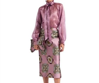 La DoubleJ Floral-Print Pencil Skirt In Dusty Pink