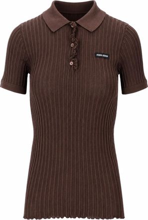 Miu Miu Brown Stripes Shirt Collar Polo