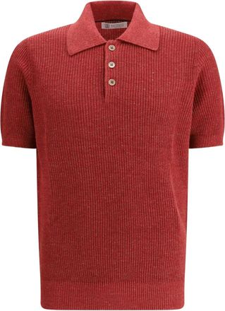 Brunello Cucinelli Gebreid poloshirt - Rood