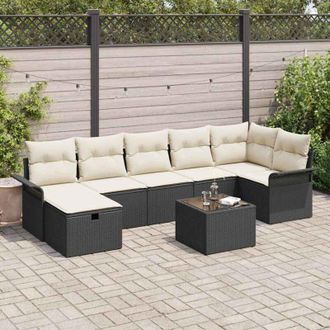 vidaXL Vidaxl - Conjunto De Sof&aacute; De Jard&iacute;n Con Coj&iacute;n 8 Pcs Negro Y Crema