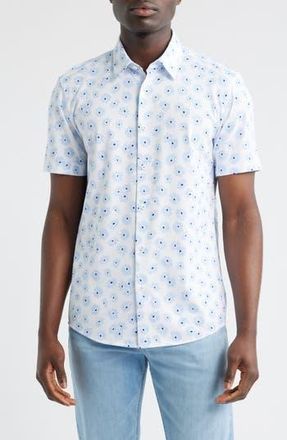 BOSS Roan Ken Floral Short Sleeve Button-Up Shirt in Light Blue at Nordstrom Rack, Size Xx-Large