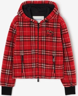 Burberry Cropped Check Fleece Hooded Jacket