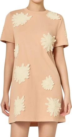 English Factory Floral Appliqu&eacute; Mini T-Shirt Dress In Peach