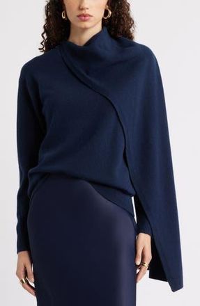 Nordstrom Scarf Collar Wool & Cashmere Sweater in Navy Night at Nordstrom Rack, Size Xx-Small