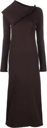 Jil Sander Asymmetrische Maxi-jurk met kraag - Dames - Maxi kleedjes - Bruin - 2XS - Nylon - Kleedjes