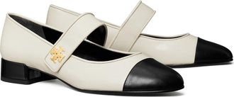 Tory Burch Cap Toe Mary Jane Pump in Light Cream /Perfect Black at Nordstrom, Size 10