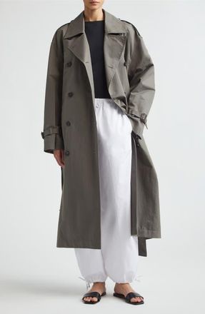 Toteme Crisp Organic Cotton & Nylon Trench Coat in Taupe at Nordstrom, Size 34