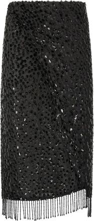 Roberto Cavalli Gonna con paillettes e frange - Nero