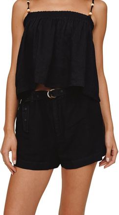 Bella Dahl Belted Eyelet Linen Blend Shorts in Black at Nordstrom, Size X-Small