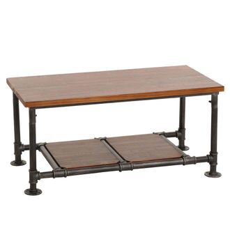 Hhg Mesa De Centro Hhg 028, Mesa De Sal&oacute;n Mesa De Sof&aacute; Mesa Auxiliar, Industrial Madera Maciza Metal 48x100x50cm, Marr&oacute;n