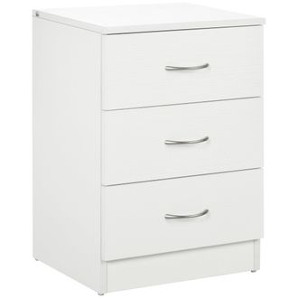 HOMCOM Modern 3 Drawers Side Cabinet Wooden Bedside Table White | TJ Hughes