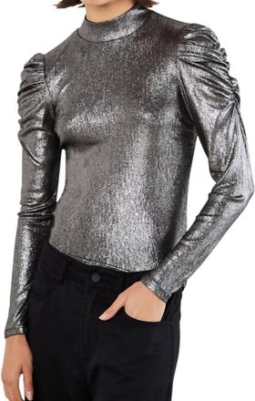 Apricot Puffy Sleeve Metallic Shirt In Silver