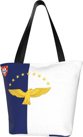 AOOEDM Flag Of The Azores Reusable Grocery Bag Shopping Bag Casual Shoulder Bag Handbag for Men Women ECO Market Bag Beach Bag Travel Totes