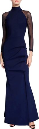La Petite Robe Di Chiara Boni Maylys Illusion Evening Gown In Blu Notte