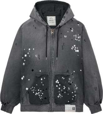 Miharayasuhiro Gerafelde verfraaide top met capuchon - Zwart